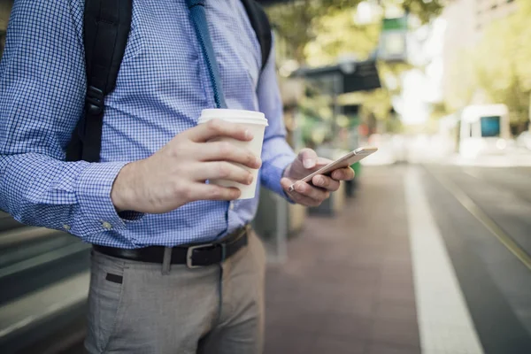 Commuting With Coffee And A Smartphone — Stock Photo, Image