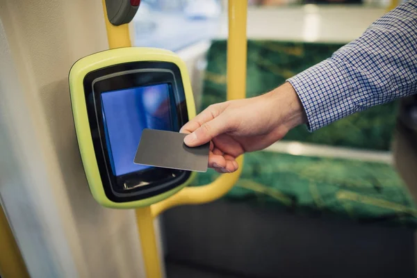 Paying TRam Fare With Contactless Card — Stock Photo, Image