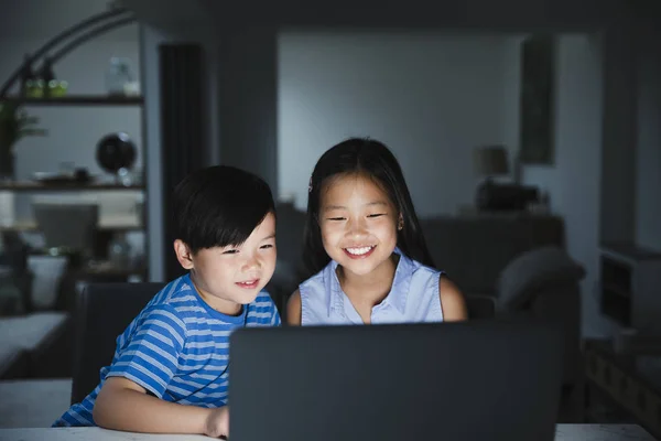 Children Sharing the Laptop at home — Stock Photo, Image