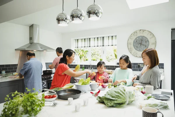 Family Preparing a Stir Fry Together — Stock Photo, Image