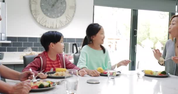 Сімейне Спілкування Багатьма Поколіннями Над Обідньою Обіднею — стокове відео