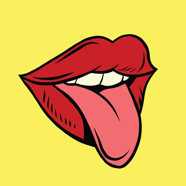 Bouche pop art rouge avec langue suspendue — Image vectorielle