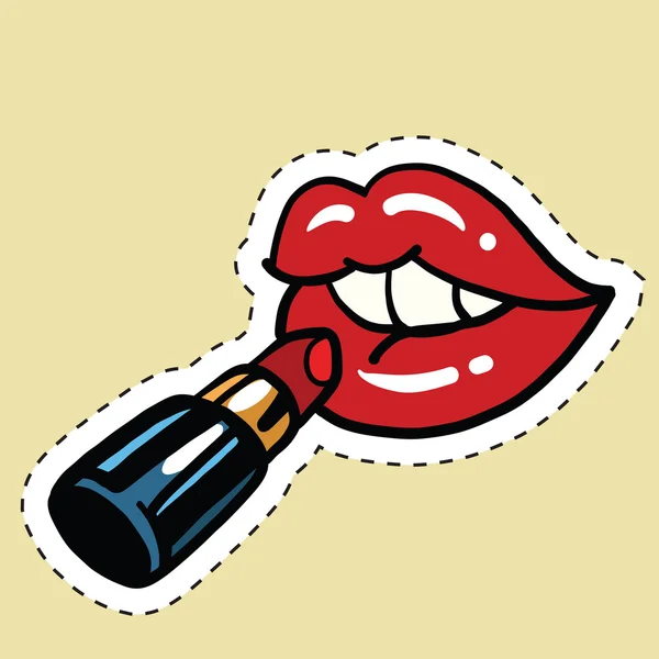 Lápiz labial rojo aplicado en los labios — Vector de stock