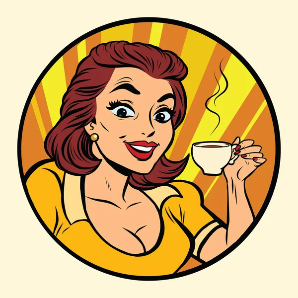 Cómic joven hermosa mujer bebiendo café — Vector de stock