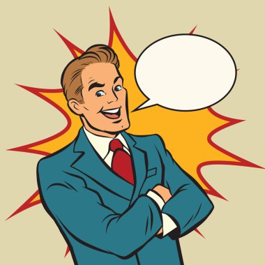 Bir çizgi roman arka plan üzerinde başarılı retro işadamı