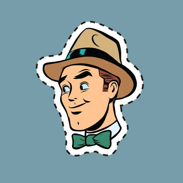 Hipster elegante man hoofd sticker label — Stockvector