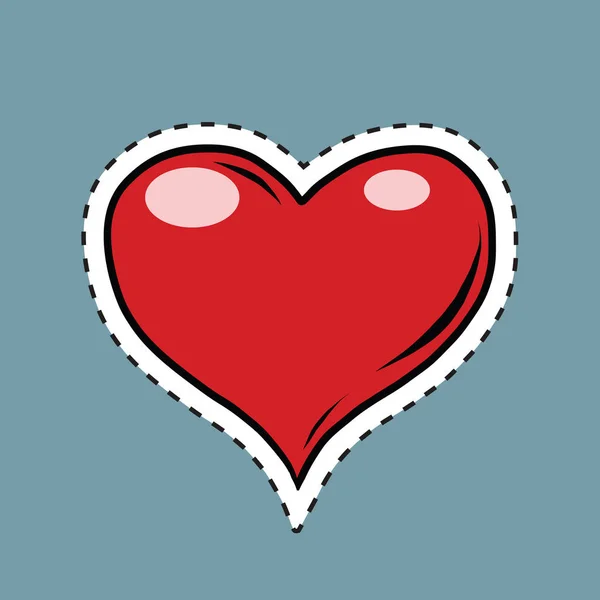 Červené srdce Valentine, pop-art retro label samolepka — Stockový vektor