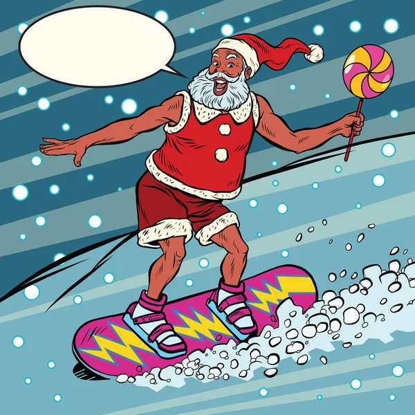 Le Père Noël moderne monte sur un snowboard — Image vectorielle