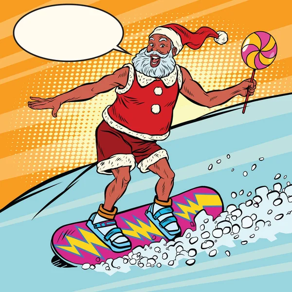 Modern Santa Claus rides on a snowboard — Stock Vector