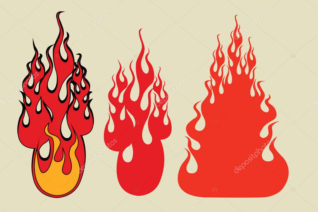 Set fire gaming style, pop art retro comic book vector illustration