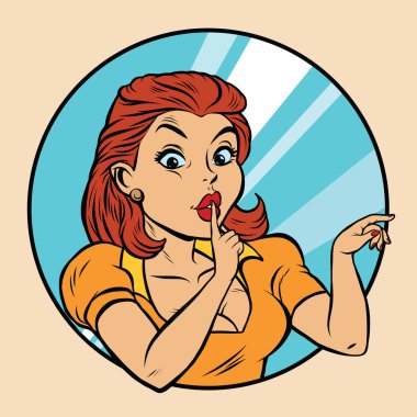 Şşş jest, güzel genç kadın pop sanat retro