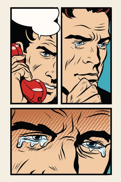 Комикс раскадровка человек по телефону и плачет — стоковый вектор