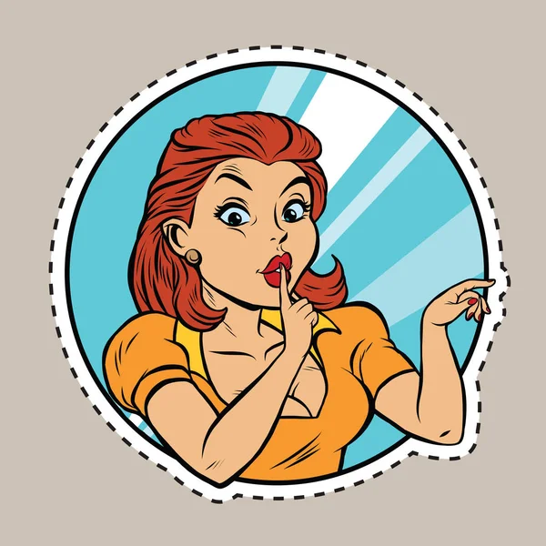 Shh gesto, hermosa mujer joven pop arte retro — Vector de stock