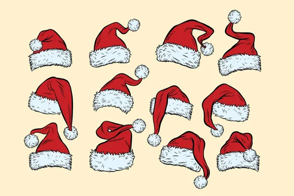 セットの帽子サンタ クロース クリスマス コレクション — ストックベクタ