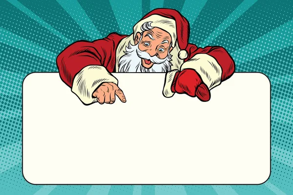 Weihnachtsmann-Figur zeigt auf dem Banner Kopierraum — Stockvektor