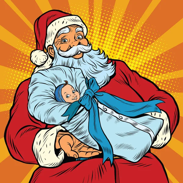 圣诞老人带着新生的男孩 — 图库矢量图片