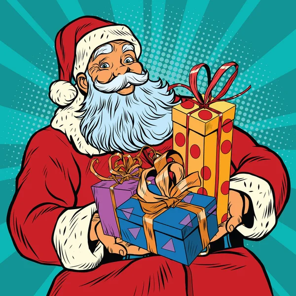 Santa Claus with Christmas gifts — Stock Vector