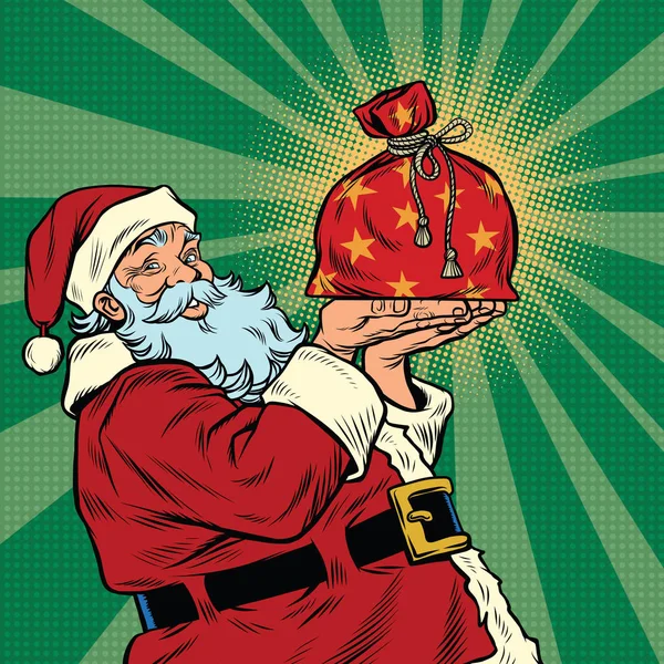산타 클로스 축제 크리스마스 선물 가방 — 스톡 벡터