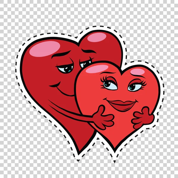 Amore coppia abbraccio cuori rossi San Valentino — Vettoriale Stock