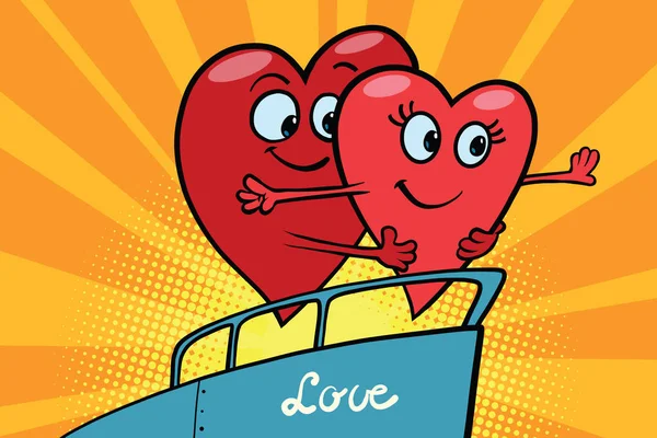 Love couple king of the world scene red hearts Valentines — Stock Vector