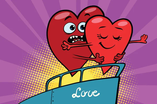 Corazones rojos Valentine flotando en un barco — Vector de stock