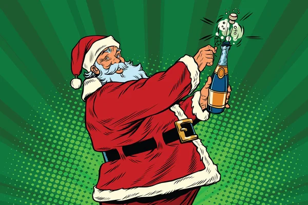 Санта-Клауса відкриває пляшку з шампанським — стоковий вектор