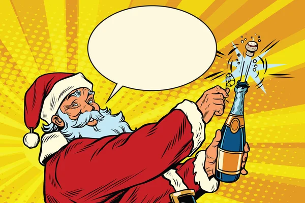 Santa Claus se otevře láhev šampaňského — Stockový vektor