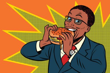 Pop art man hamburger yemek