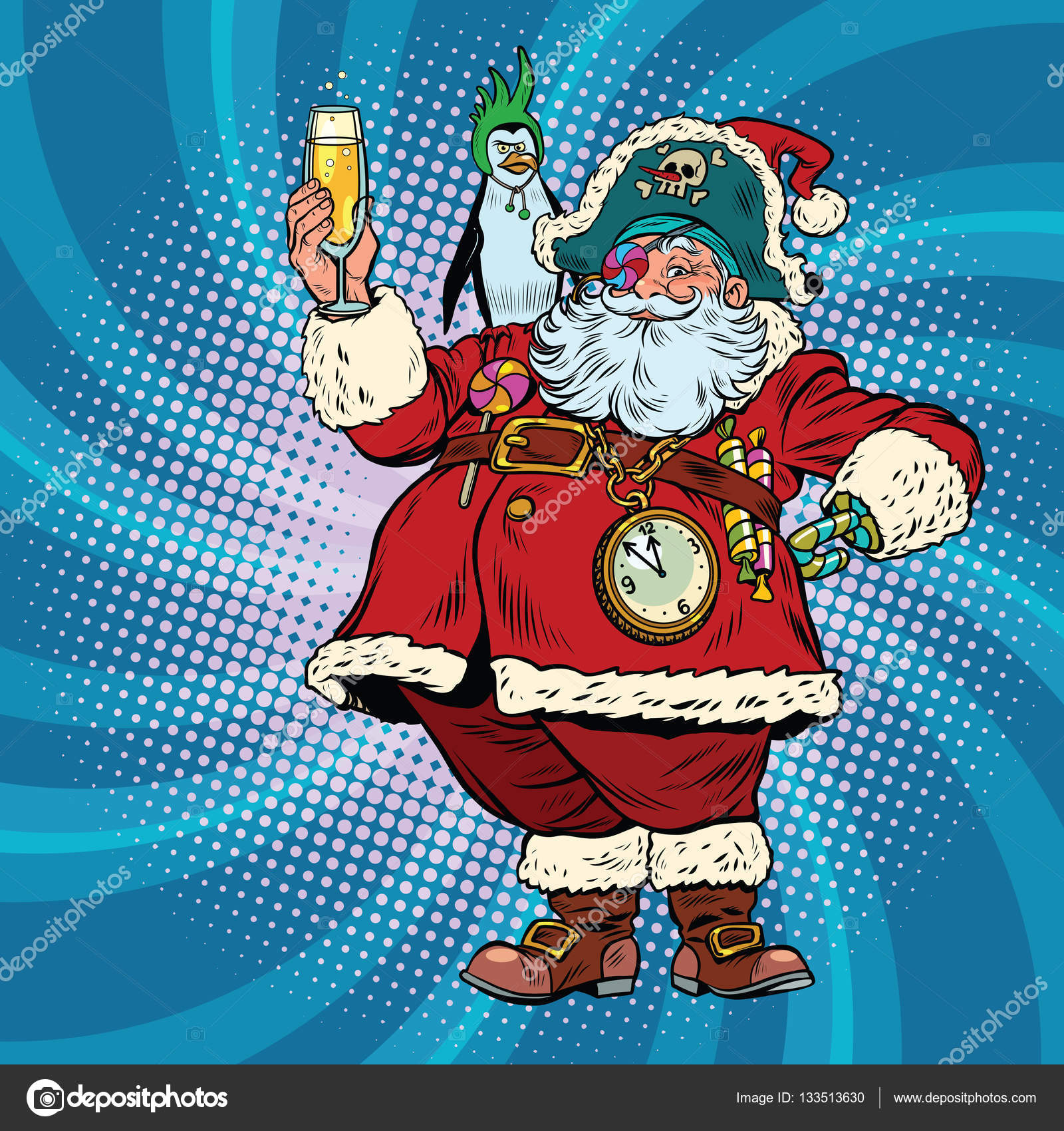 Papai Noel pirata deseja feliz Natal Vetor de ©rogistok 133513630, image size:963x1024