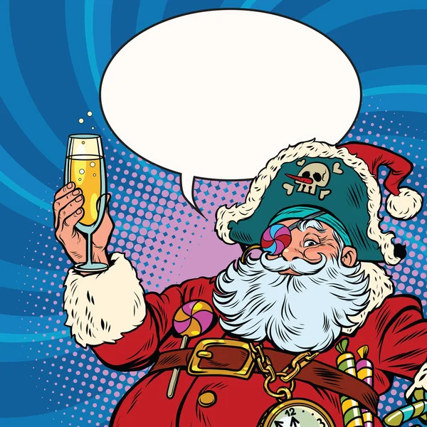 Santa Claus πειρατής σαμπάνια τοστ — Διανυσματικό Αρχείο