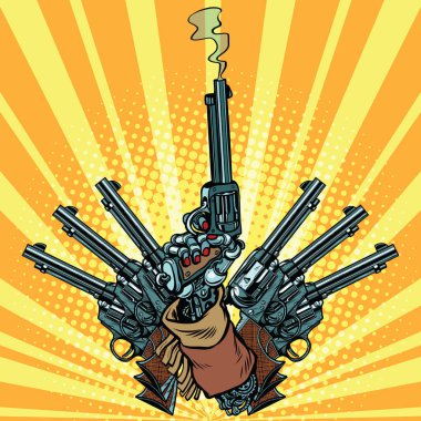 Hand with revolvers shot pop art weapons clipart