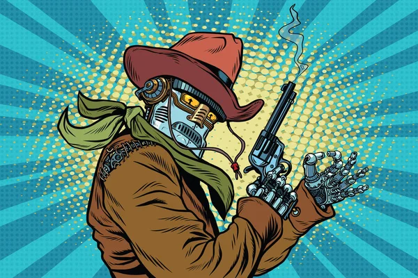 Robot vaquero salvaje oeste, OK gesto — Vector de stock