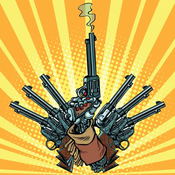 Main avec revolvers tir armes pop art — Image vectorielle