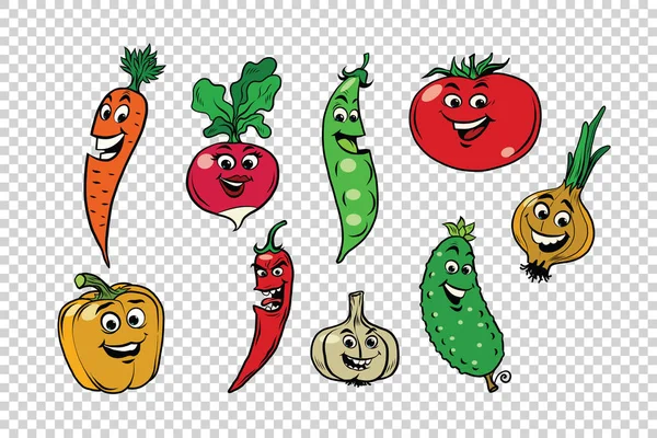 Набор свежих милых овощных персонажей — стоковый вектор