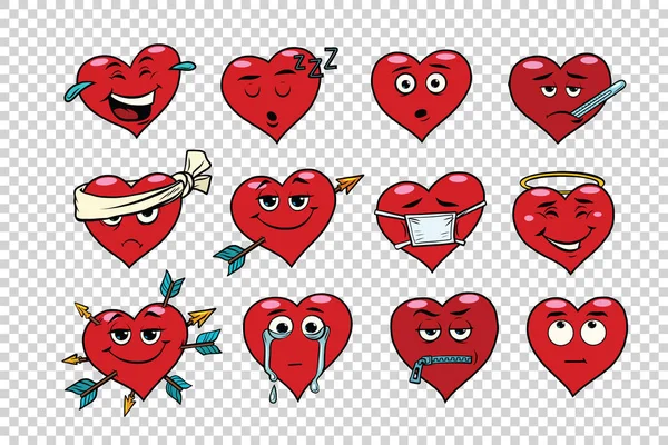 Red heart Valentine set karakter - Stok Vektor
