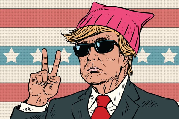 Donald Trump elnök, feminista rózsaszín punci kalap — Stock Vector