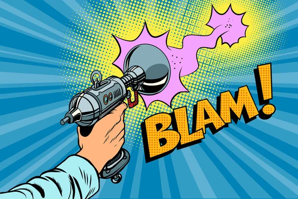 Blam Tiro de ficção científica de uma nuvem cômica Blaster —  Vetores de Stock