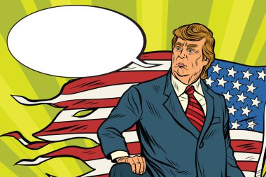Başkan Donald trump ile ABD bayrağı, savaş