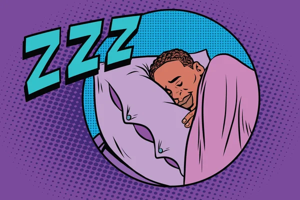 Ретро-человек, спящий в постели — стоковый вектор