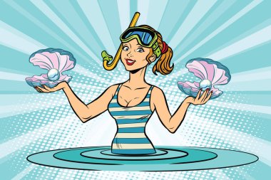 Kız deniz dalgıç inciler için