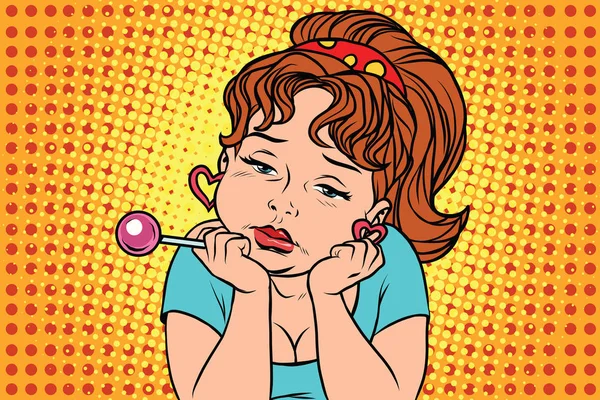Bardzo smutna dziewczyna vintage z Lollipop — Wektor stockowy