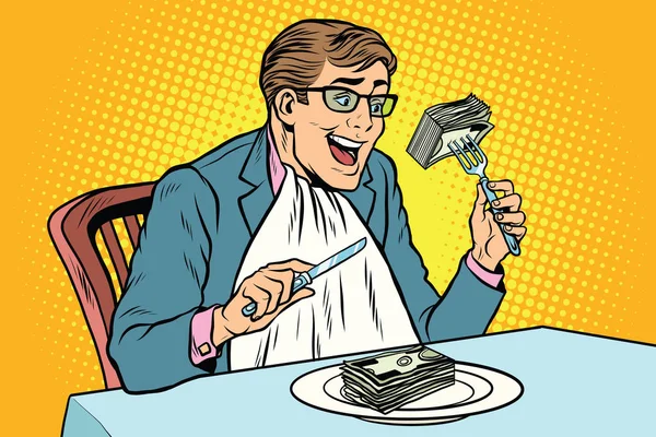 Empresario comiendo dinero — Vector de stock