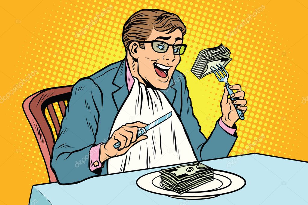 Homme d'affaires manger argent — Image vectorielle ...
