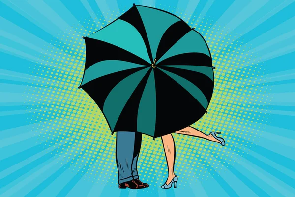 Muž a žena líbání za deštník — Stockový vektor