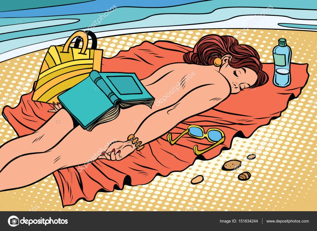 Vintage Cartoon Babe Nude - Naked woman sunbathing on the beach Stock Illustration by Â©rogistok  #151634244