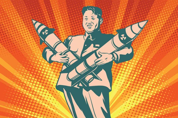 Kim Jong-UN with nuclear rocket — Stock Vector