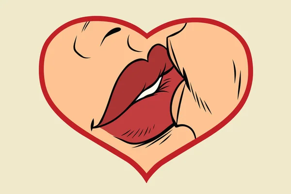 Hombre y mujer besándose, corazón de amor — Vector de stock