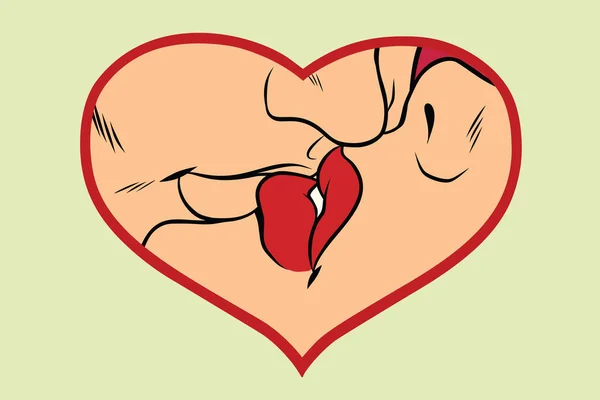 Férfi és nő, csók, szerelem szív — Stock Vector