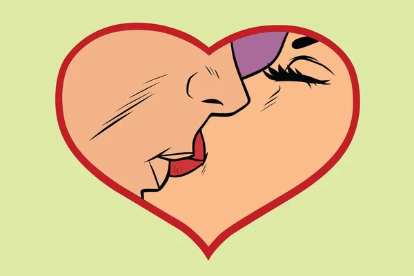 Mann und Frau küssen sich, lieben Herz — Stockvektor