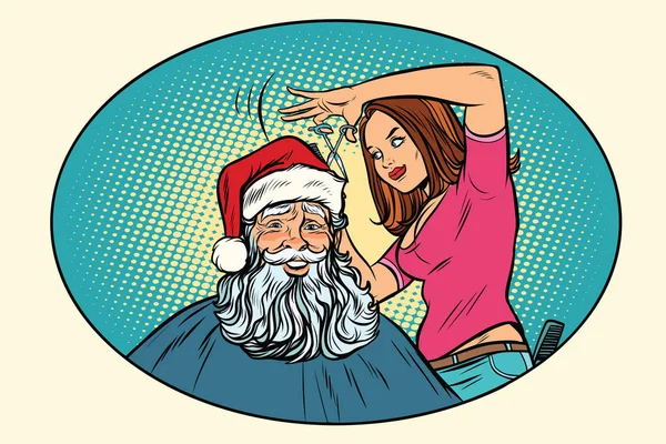 Weihnachtsmann beim Friseur — Stockvektor